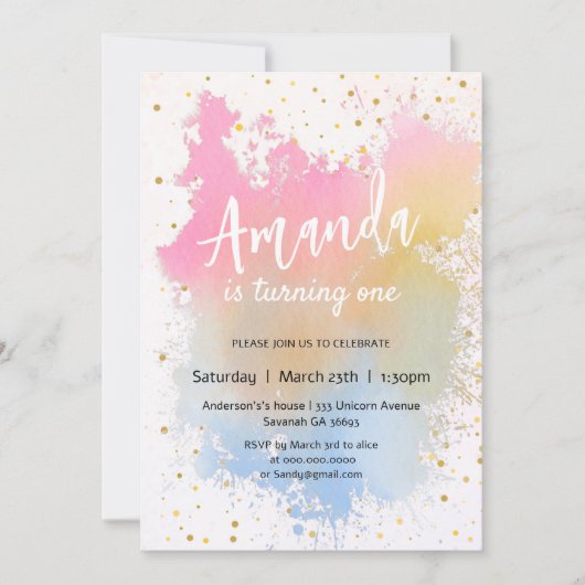 Kleurrijke Waterverf Rainbow verjaardag Kaart (Voorkant)