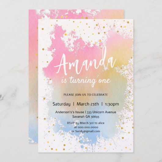 Kleurrijke Waterverf Rainbow verjaardag Kaart (Voorkant / Achterkant)