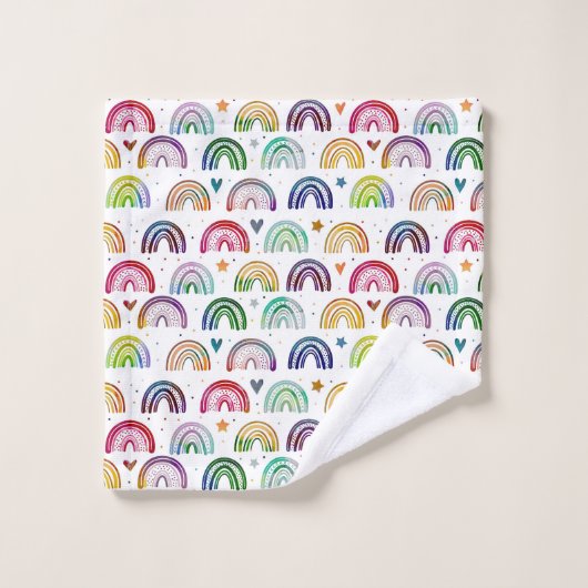 Kleurrijke Waterverf Rainbows harten en sterpatroo Bad Handdoek (Wasdoekje)