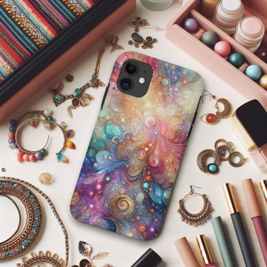 Kleurrijke Waterverf Regenboog en Gouden Glitters Case-Mate iPhone Case