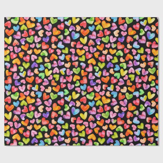 Kleurrijke Waterverf Regenboog Hart Patroon Cadeaupapier (Vlak)