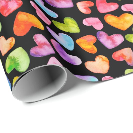 Kleurrijke Waterverf Regenboog Hart Patroon Cadeaupapier (Rol Hoek)