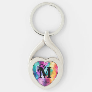 Kleurrijke Waterverf Regenboog monogram Sleutelhanger