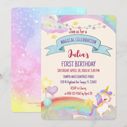 Kleurrijke Waterverf Regenboogaar Unicorn Girl Bir Kaart (Voorkant / Achterkant)