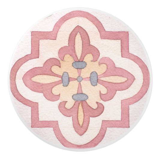 Kleurrijke waterverf Retrobloemen voor keukenroze Keramische Knop (Voorkant)