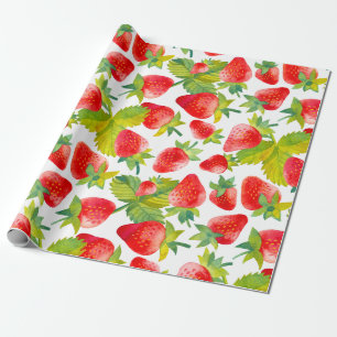 Kleurrijke Waterverf Rode Aardbeien Cadeaupapier