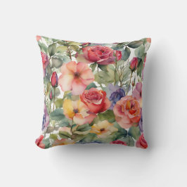 Kleurrijke Waterverf Rozen Wildflowers Floral Kussen