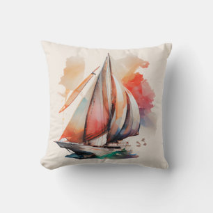 Kleurrijke Waterverf Sailboat Sierkussen