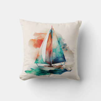 Kleurrijke Waterverf Sailboat Sierkussen