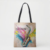Kleurrijke Waterverf Saxofoon Splash Custom Tote Bag (Voorkant)