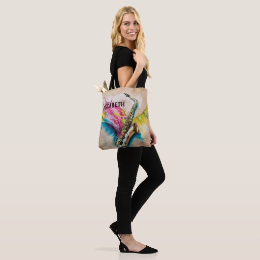 Kleurrijke Waterverf Saxofoon Splash Custom Tote Bag (Op model)