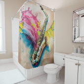 Kleurrijke Waterverf saxofoon splash Douchegordijn (In situ)