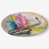 Kleurrijke Waterverf saxofoon splash Papieren Bordje (Gekanteld)