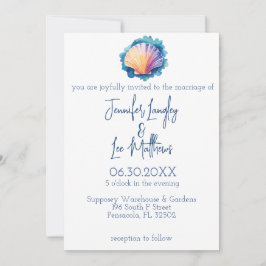 Kleurrijke Waterverf Scallop Seashell Wedding Kaart