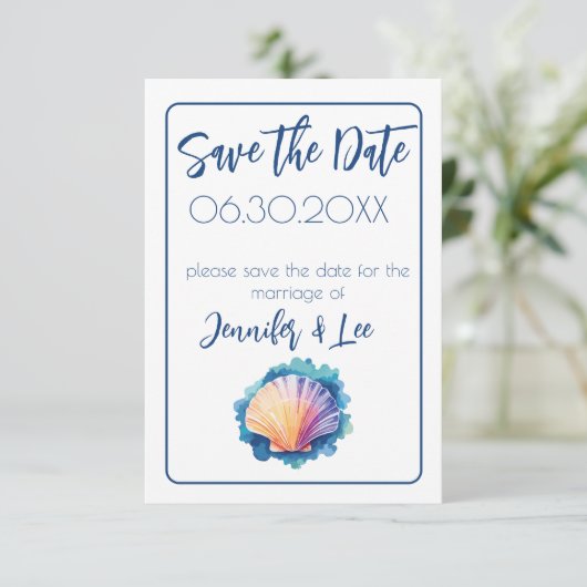 Kleurrijke Waterverf Scallop Sla de datum op Kaart (Staand voorkant)