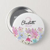Kleurrijke Waterverf Schattigee Wildflowers Monogr Ronde Button 7,6 Cm (Voorkant /achterkant)