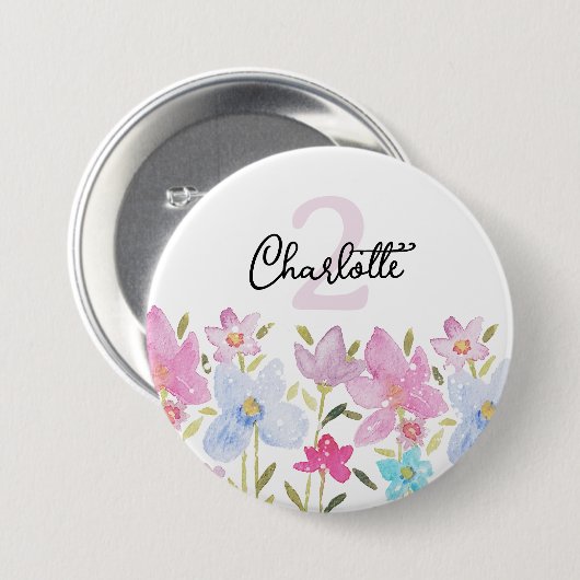 Kleurrijke Waterverf Schattigee Wildflowers Monogr Ronde Button 7,6 Cm (Voorkant /achterkant)