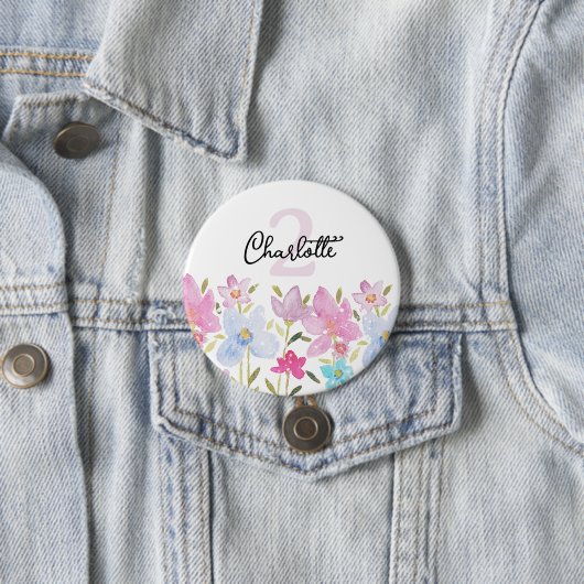 Kleurrijke Waterverf Schattigee Wildflowers Monogr Ronde Button 7,6 Cm (In situ)