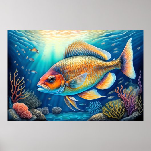 Kleurrijke Waterverf Schilderen van Reef Fish 3:2 Poster (Voorkant)