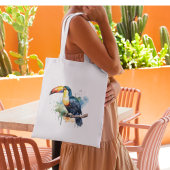 Kleurrijke waterverf schilderij van een exotische  tote bag