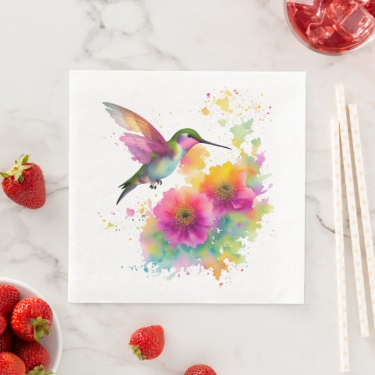 Kleurrijke waterverf schilderij van een kolibrie servet (Insitu)