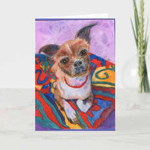 Kleurrijke waterverf schilderij van lieve chihuahu kaart