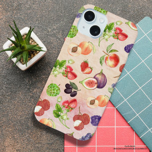Kleurrijke waterverf schilderij vruchten Kraft pap iPhone 15 Case