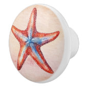 Kleurrijke waterverf schilderij zeester rood blauw keramische knop (Rechts)