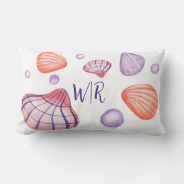 Kleurrijke Waterverf Seashells met Monogram Kussen