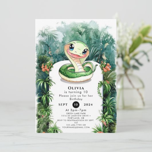 Kleurrijke Waterverf Snake Verjaardag Kaart (Staand voorkant)