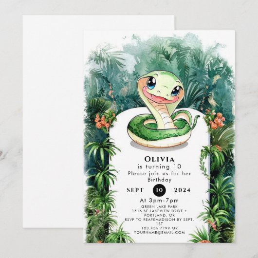 Kleurrijke Waterverf Snake Verjaardag Kaart (Voorkant / Achterkant)