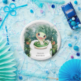 Kleurrijke Waterverf Snake Verjaardag Papieren Bordje