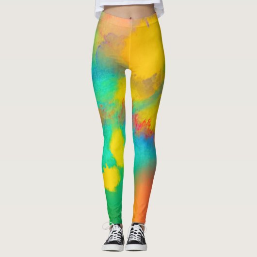 Kleurrijke Waterverf Splashes Leggings (Voorkant)