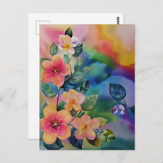 Kleurrijke Waterverf Spring Branch met Flowers Briefkaart (Voorkant / Achterkant)