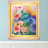 Kleurrijke Waterverf Spring Branch met Flowers Canvas Afdruk (Insitu (Houten vloer))