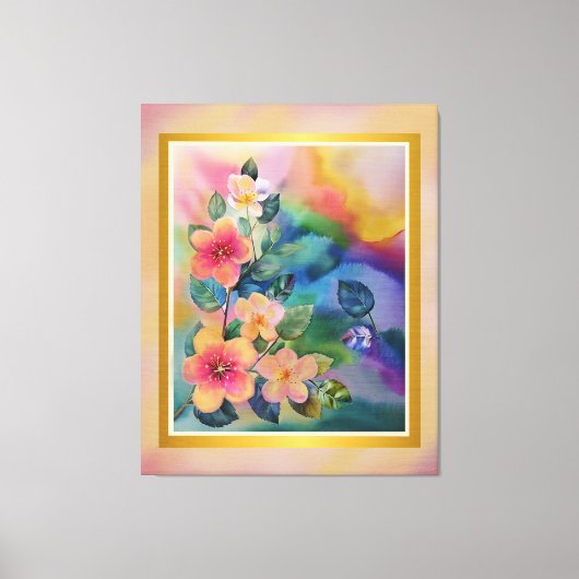 Kleurrijke Waterverf Spring Branch met Flowers Canvas Afdruk (Voorkant)