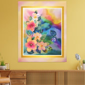 Kleurrijke Waterverf Spring Branch met Flowers Canvas Afdruk (Insitu (Woonkamer))