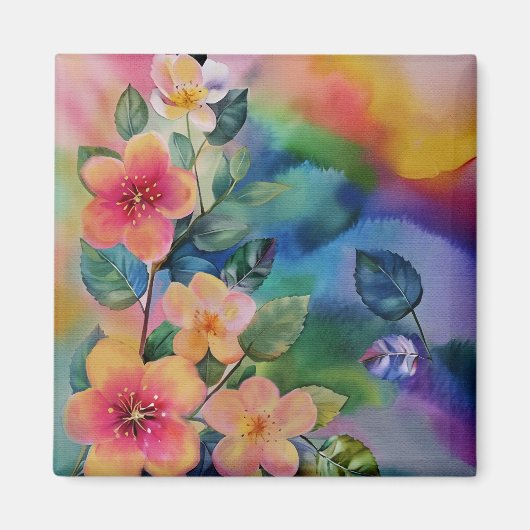 Kleurrijke Waterverf Spring Branch met Flowers Mag Magneet (Voorkant)