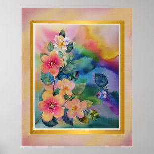 Kleurrijke Waterverf Spring Branch met Flowers Poster