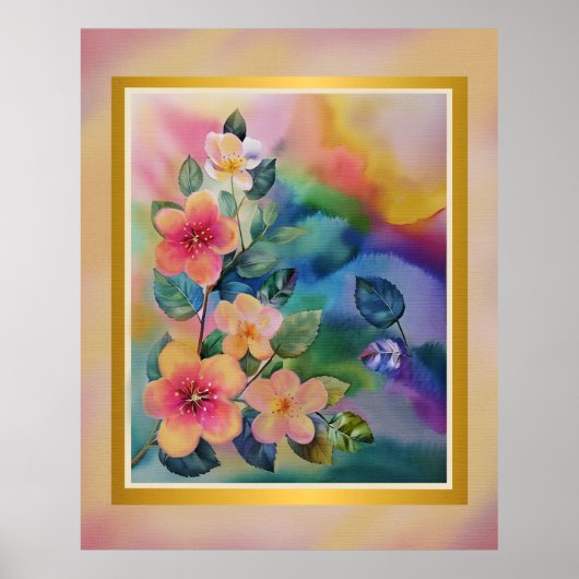 Kleurrijke Waterverf Spring Branch met Flowers Poster (Voorkant)