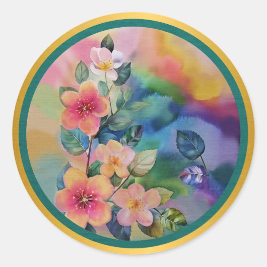 Kleurrijke Waterverf Spring Branch met Flowers Ronde Sticker (Voorkant)