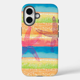 Kleurrijke Waterverf Strepen Zeester iPhone 16 Hoesje