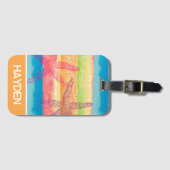 Kleurrijke Waterverf Strepen Zeester Gepersonalise Bagagelabel (Voorkant (horizontaal))