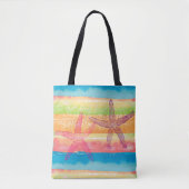 Kleurrijke Waterverf Stripes en Starfish Tote Bag (Voorkant)