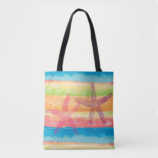 Kleurrijke Waterverf Stripes en Starfish Tote Bag (Voorkant)
