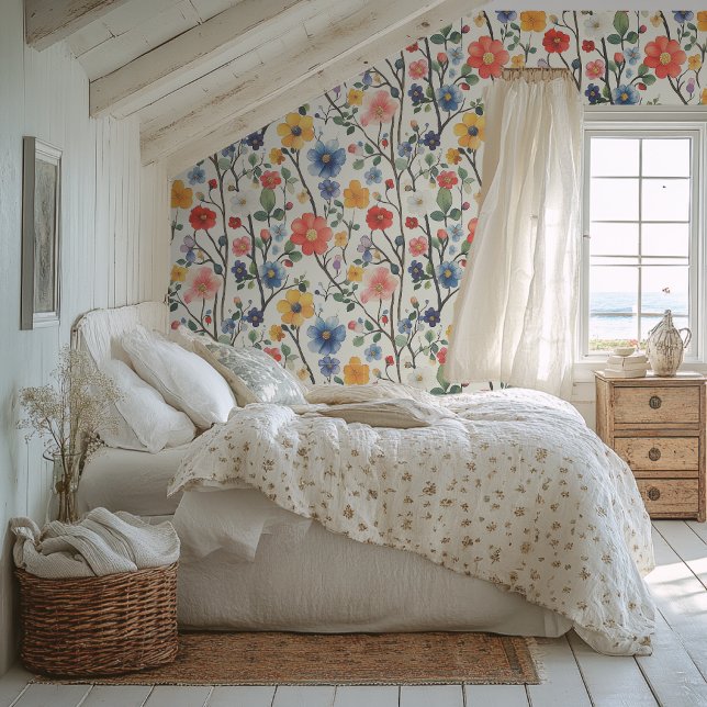 Kleurrijke Waterverf Style Floral Wallpaper Behang (Creator heeft geüpload)