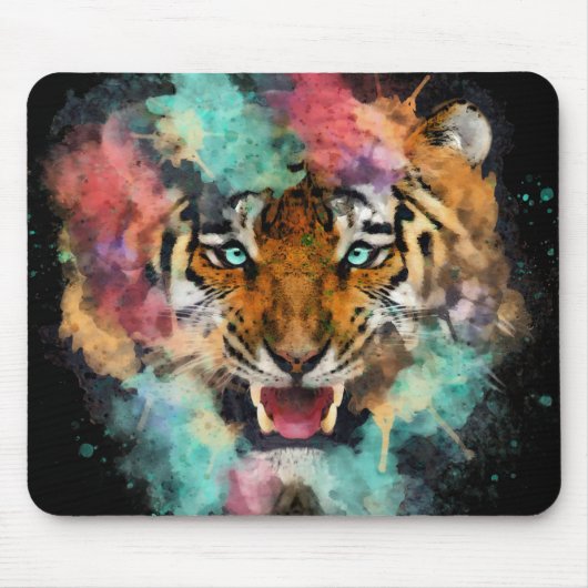 Kleurrijke Waterverf Tiger Head Muismat (Voorkant)