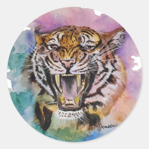 Kleurrijke Waterverf Tiger Sticker