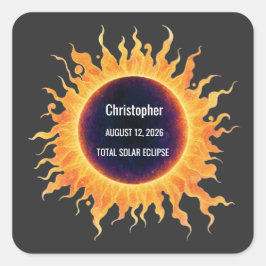 Kleurrijke Waterverf Totale Zonsverduistering 2026 Vierkante Sticker