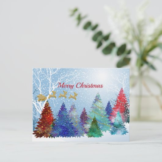 , kleurrijke Waterverf Trees kerstmis Feestdagenkaart (Staand voorkant)